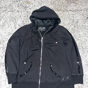 7 for mankind Black Sequin-Trimmed womens Hoodie